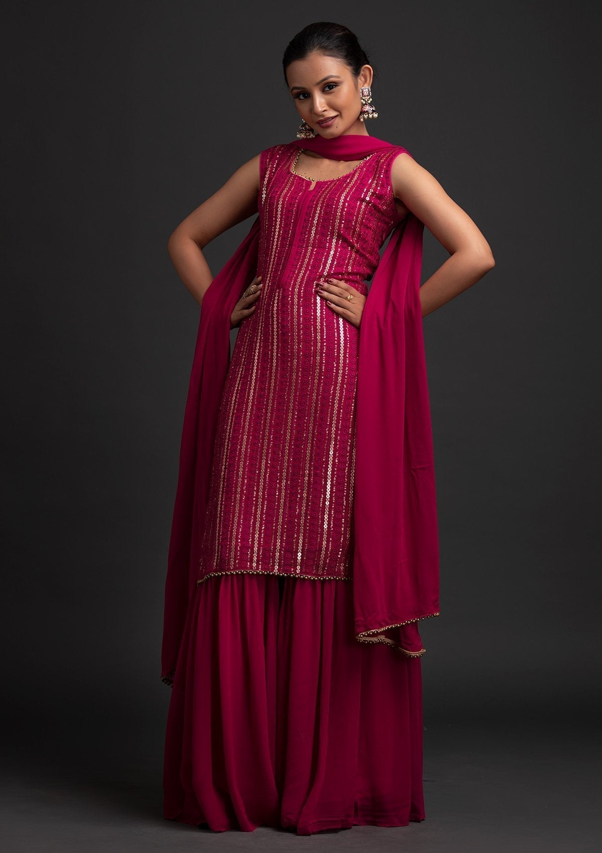 Rani Pink Sequins Georgette Designer Salwar Suit - koskii