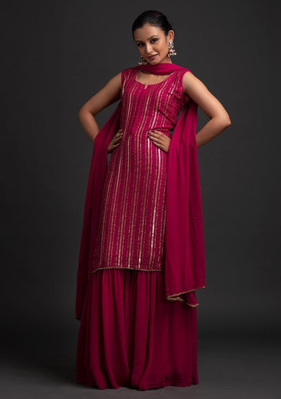 Rani Pink Sequins Semi Crepe Designer Salwar Suit - koskii