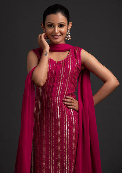 Rani Pink Sequins Georgette Designer Salwar Suit - koskii