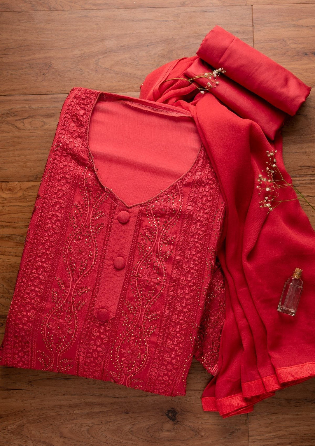 Rani Pink Stonework Semi Crepe Designer Unstitched Salwar Suit - koskii