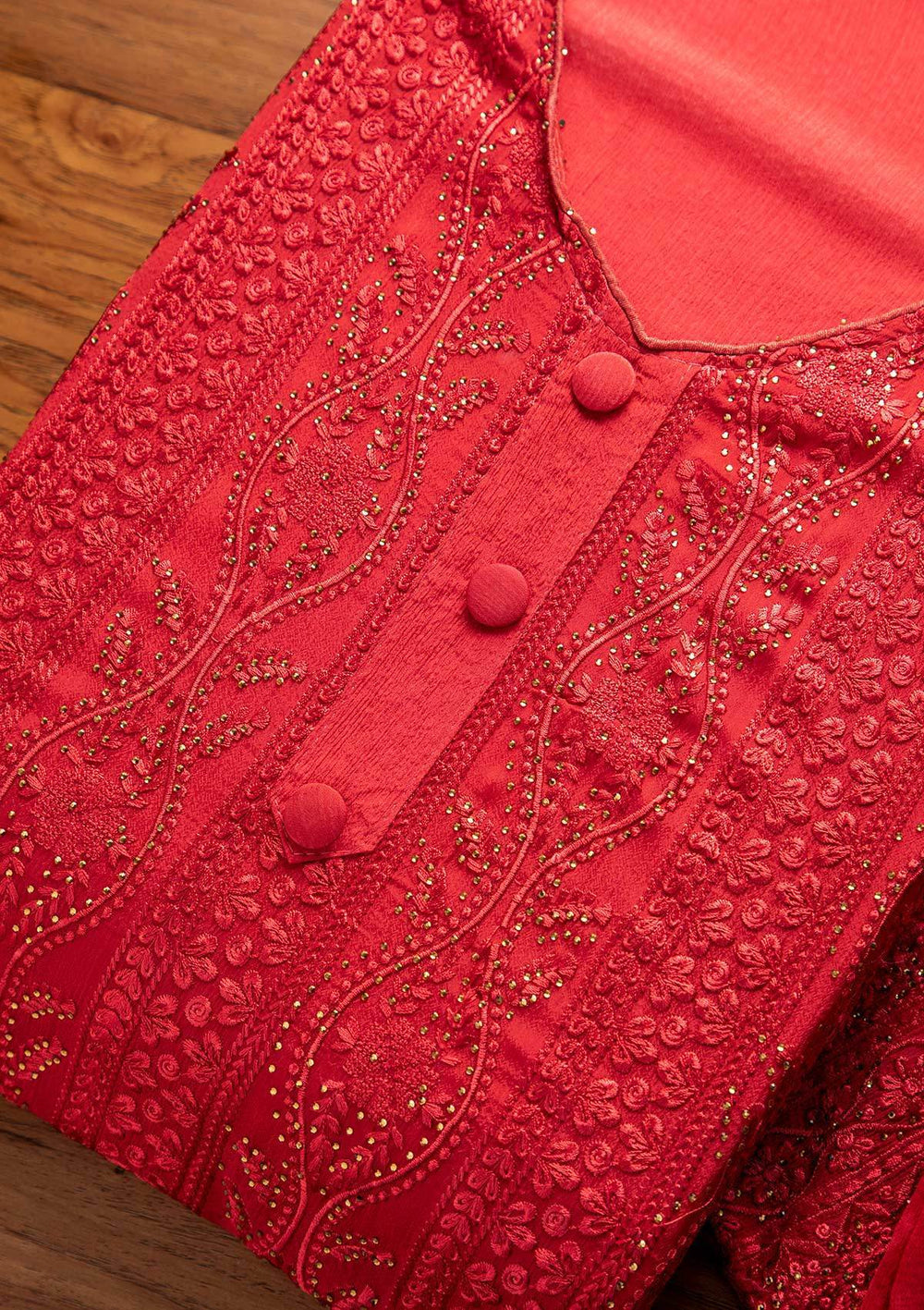 Rani Pink Stonework Semi Crepe Designer Unstitched Salwar Suit - koskii