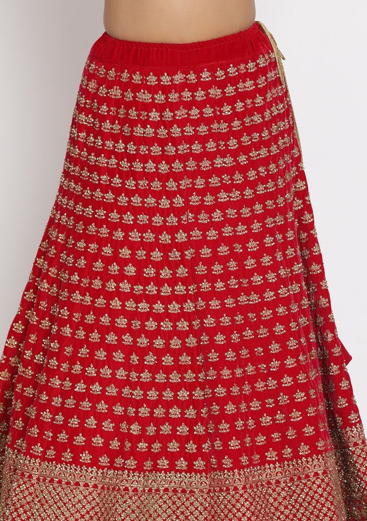 Rani Pink Stonework Velvet Designer Semi-Stitched Lehenga - koskii