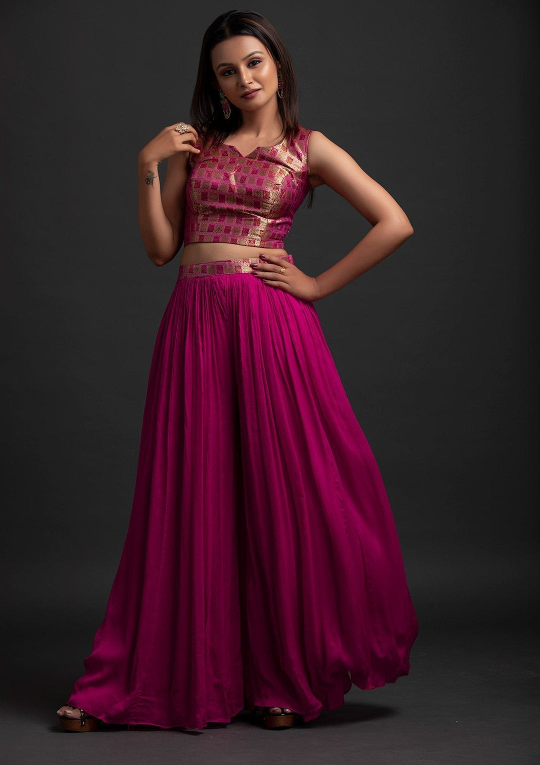 Rani Pink Zariwork Brocade Designer Salwar Suit - koskii