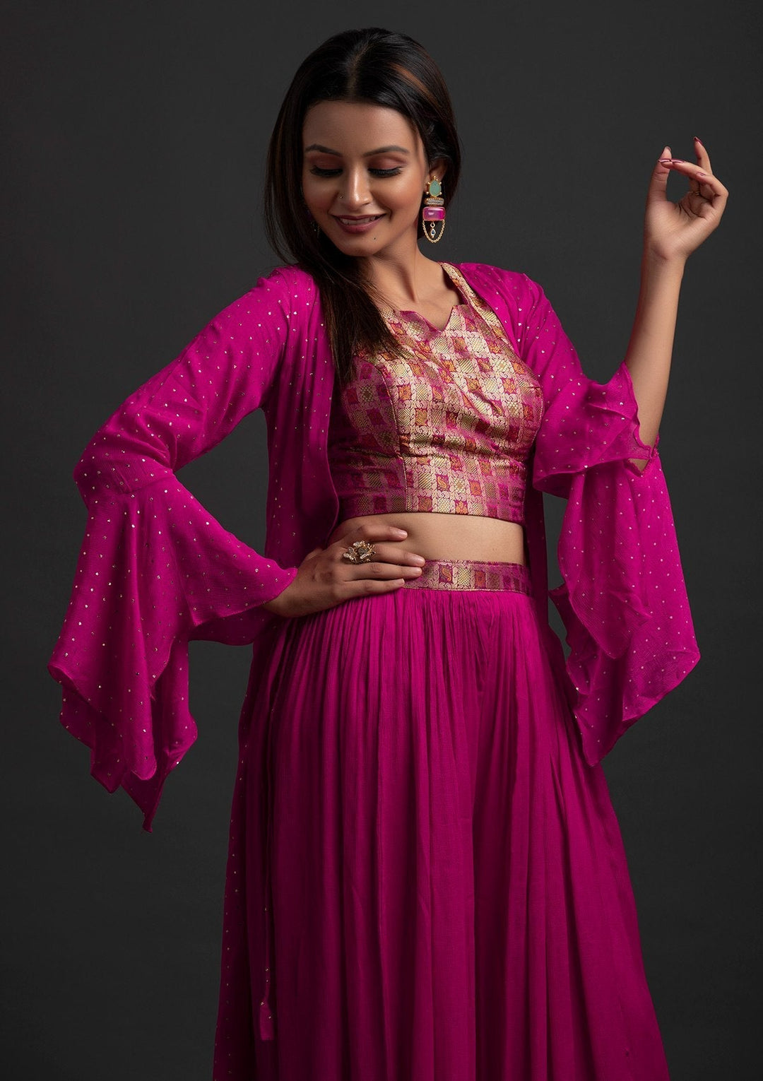 Rani Pink Zariwork Brocade Designer Salwar Suit - koskii