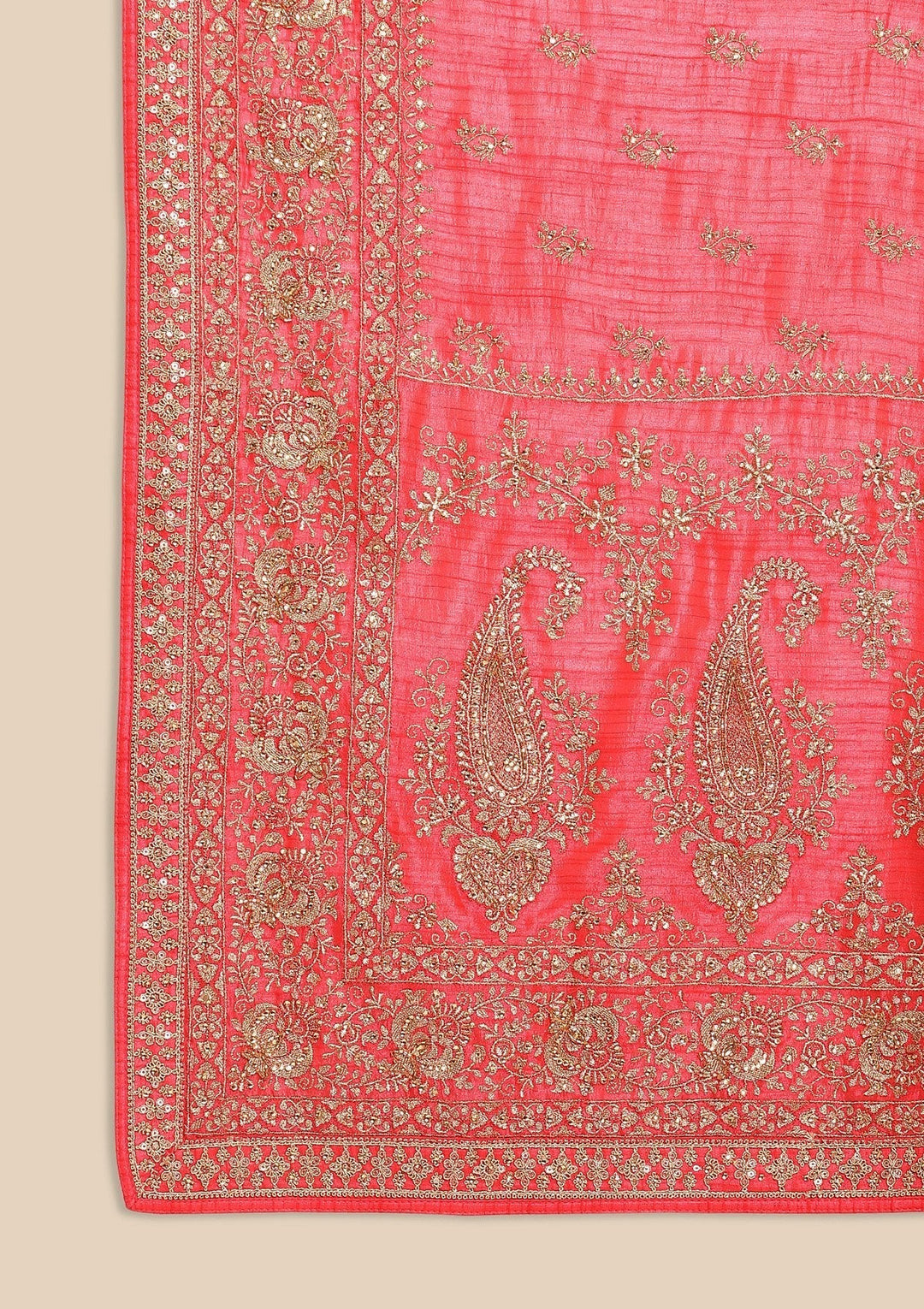 Rani Pink Zariwork Raw Silk Designer Saree - koskii