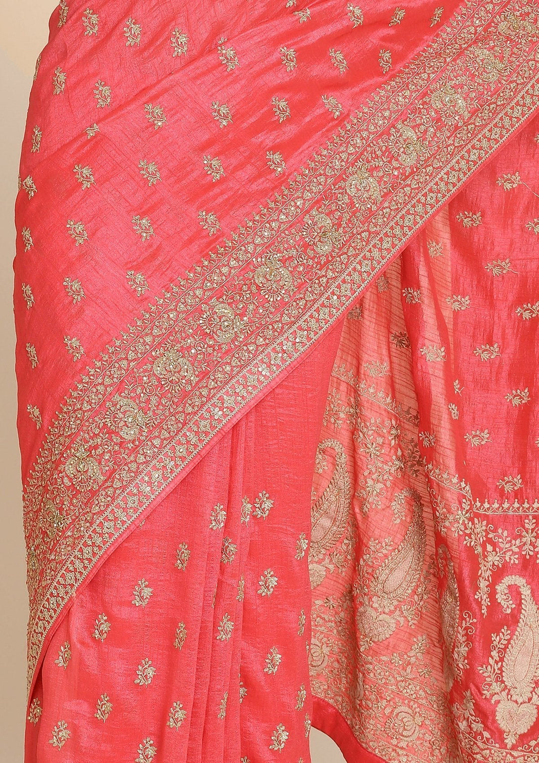 Rani Pink Zariwork Raw Silk Designer Saree - koskii