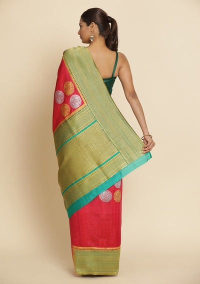 Rani Pink Zariwork Raw Silk Designer Saree - koskii
