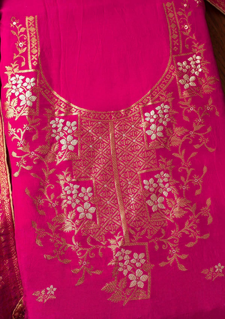 Rani Pink Zariwork Semi Crepe Designer Semi-Stitched Salwar Suit - koskii