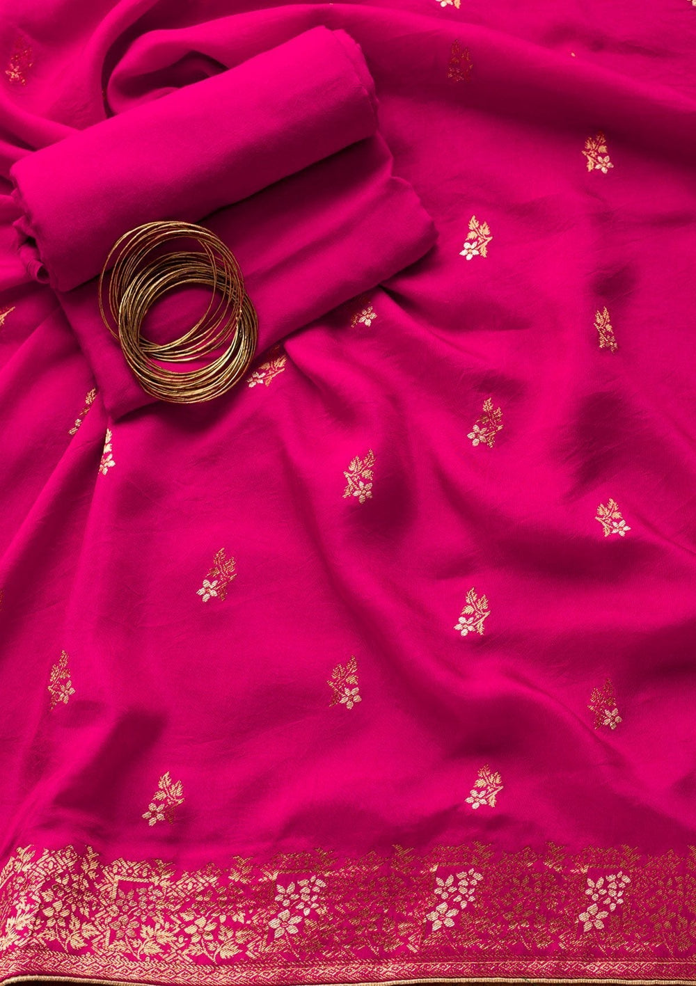 Rani Pink Zariwork Semi Crepe Designer Semi-Stitched Salwar Suit - koskii