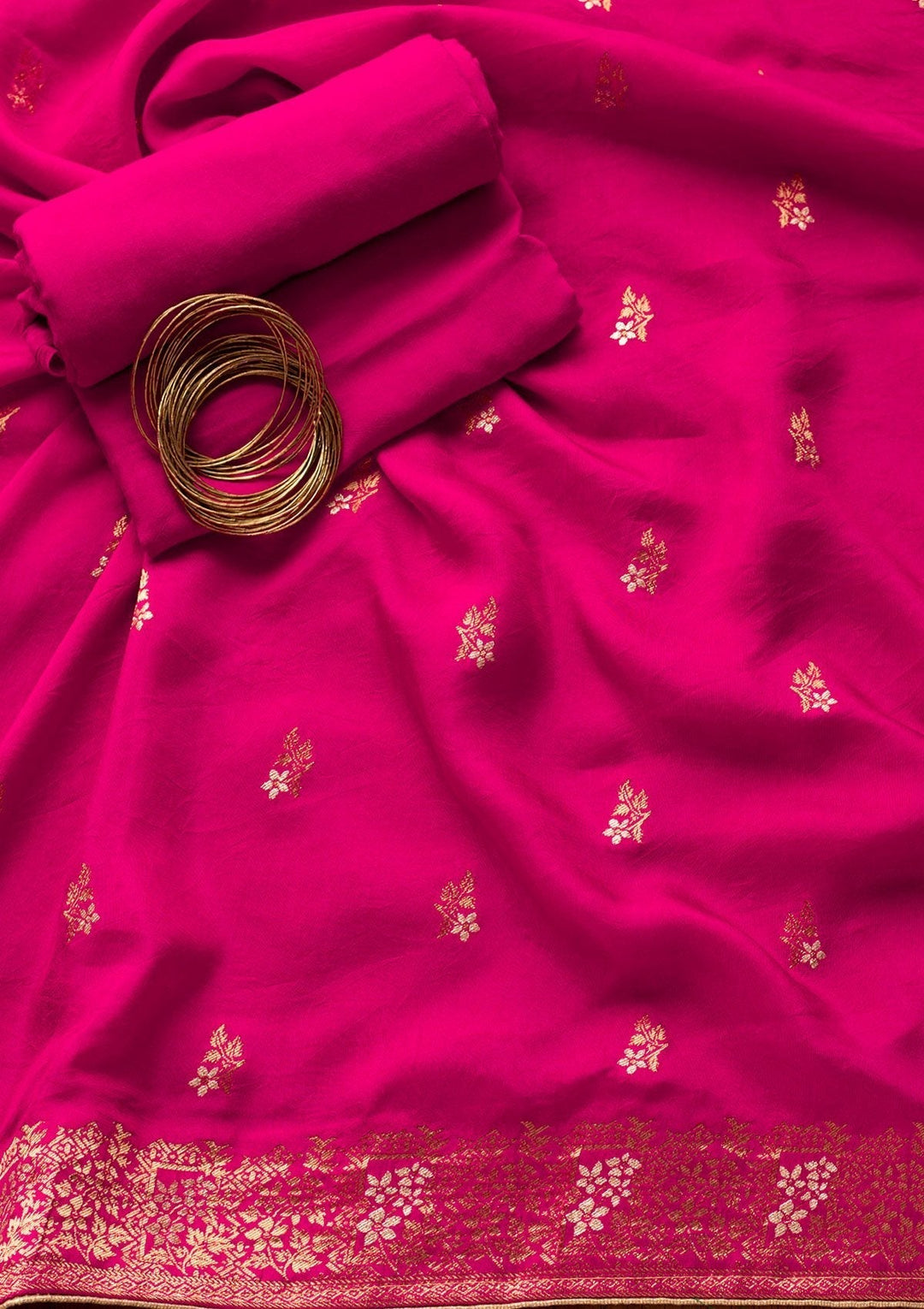 Rani Pink Zariwork Semi Crepe Designer Semi-Stitched Salwar Suit - koskii