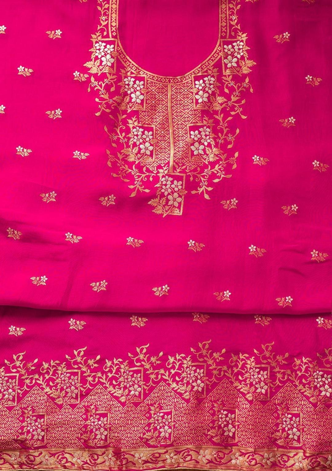 Rani Pink Zariwork Semi Crepe Designer Semi-Stitched Salwar Suit - koskii