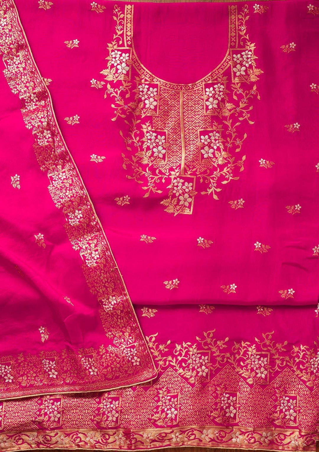 Rani Pink Zariwork Semi Crepe Designer Semi-Stitched Salwar Suit - koskii