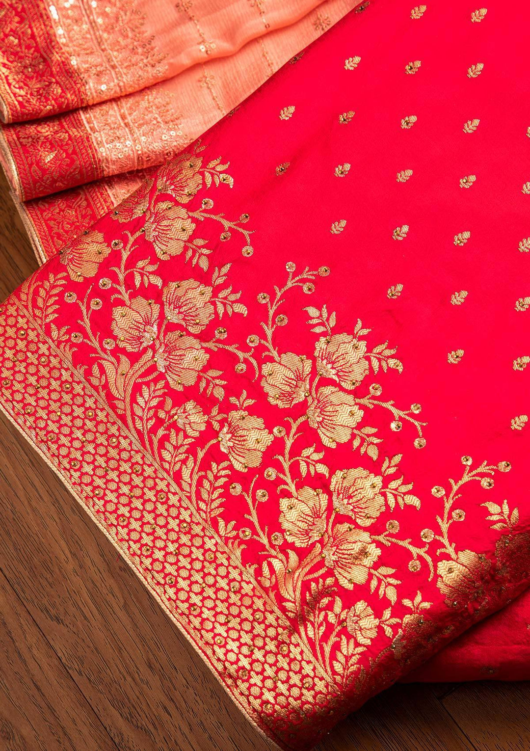 Rani Pink Zariwork Semi Crepe Designer Unstitched Salwar Suit - koskii