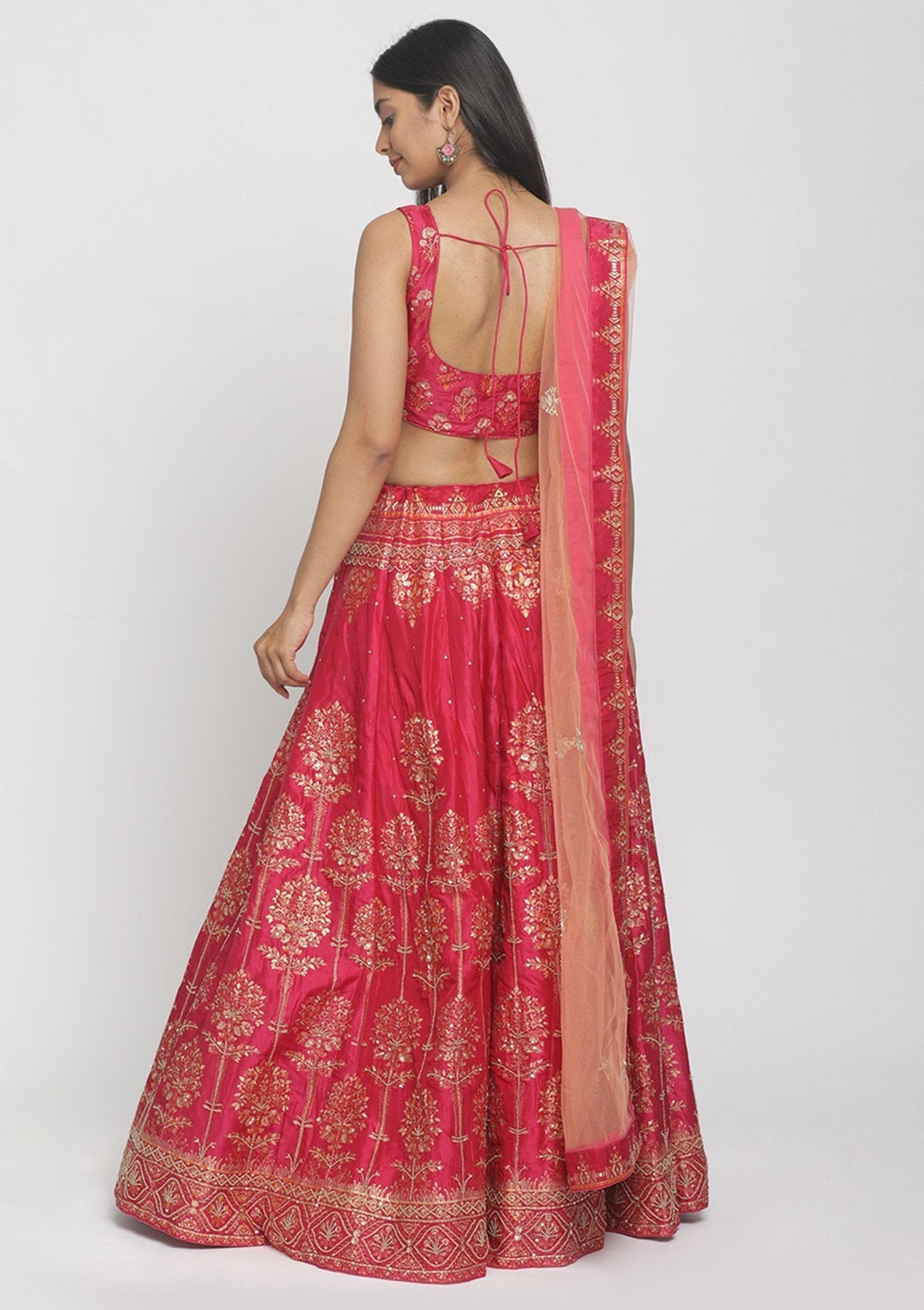 Rani Pink Cutdana Art Silk Designer Semi-Stitched Lehenga - koskii