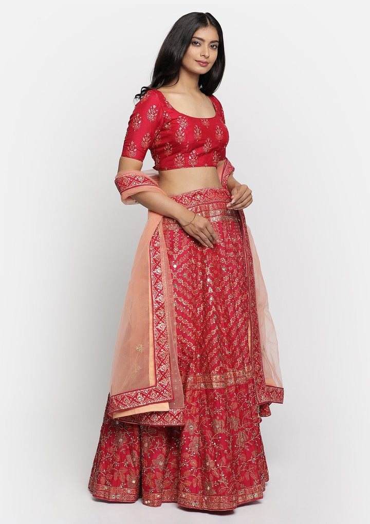 Rani Pink Cutdana Art Silk Designer lehenga - koskii
