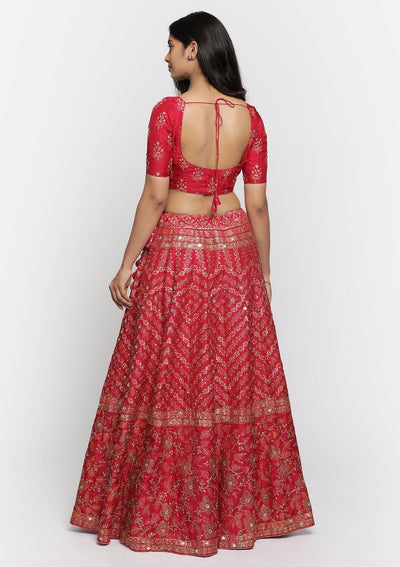 Rani Pink Cutdana Art Silk Designer lehenga - koskii