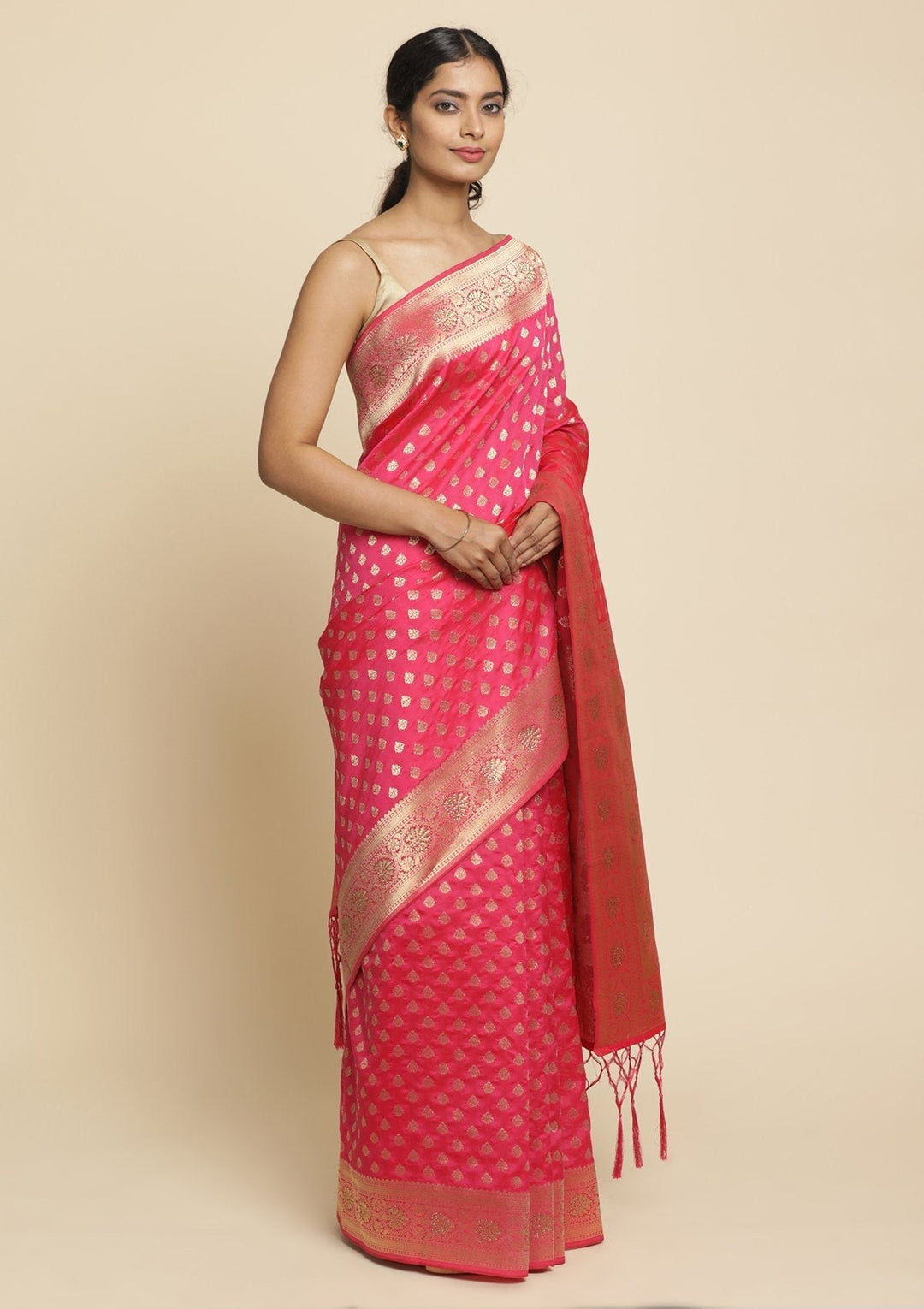 Rani Pink Swarovski  Brocade Designer Saree - koskii