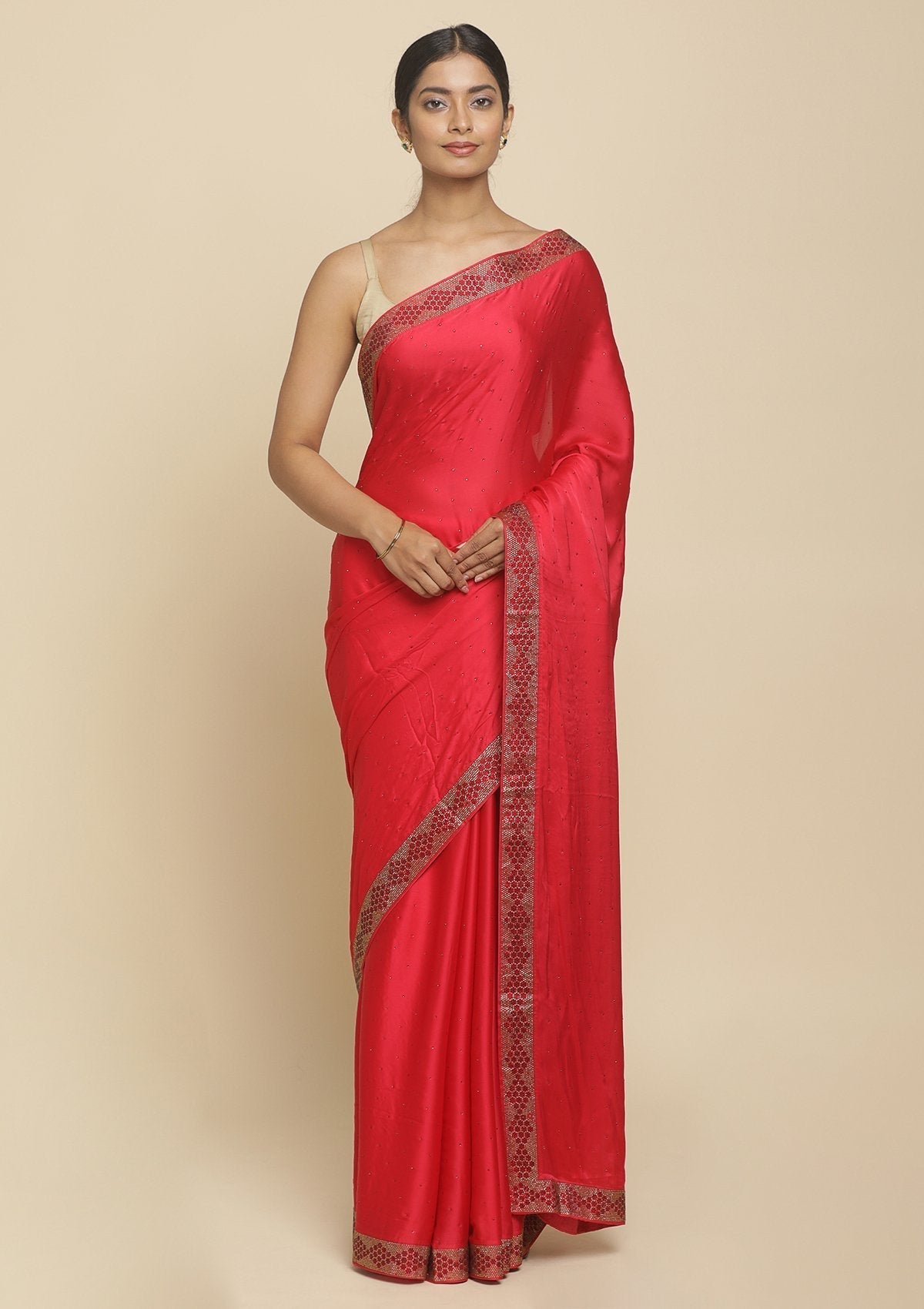 Rani Pink Swarovski  Satin Designer Saree - koskii