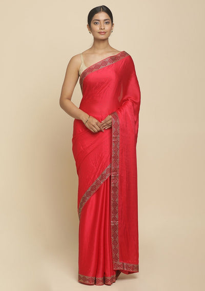 Rani Pink Swarovski  Satin Designer Saree - koskii