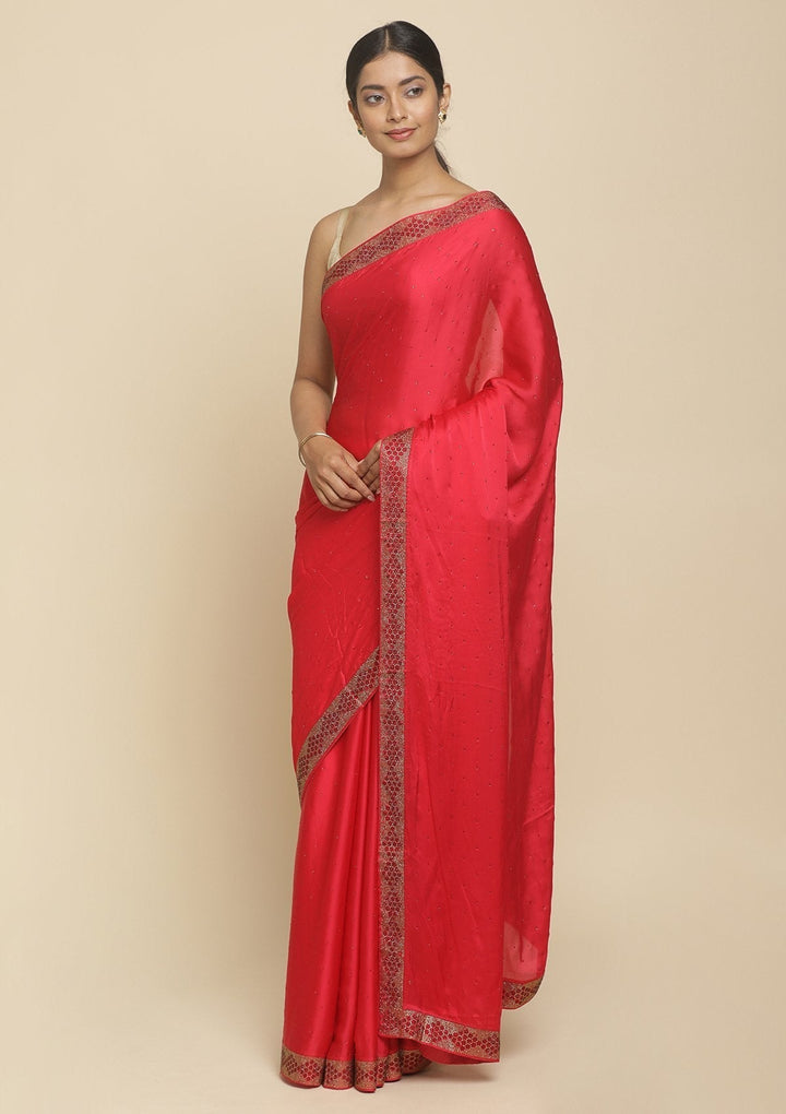 Rani Pink Swarovski  Satin Designer Saree - koskii