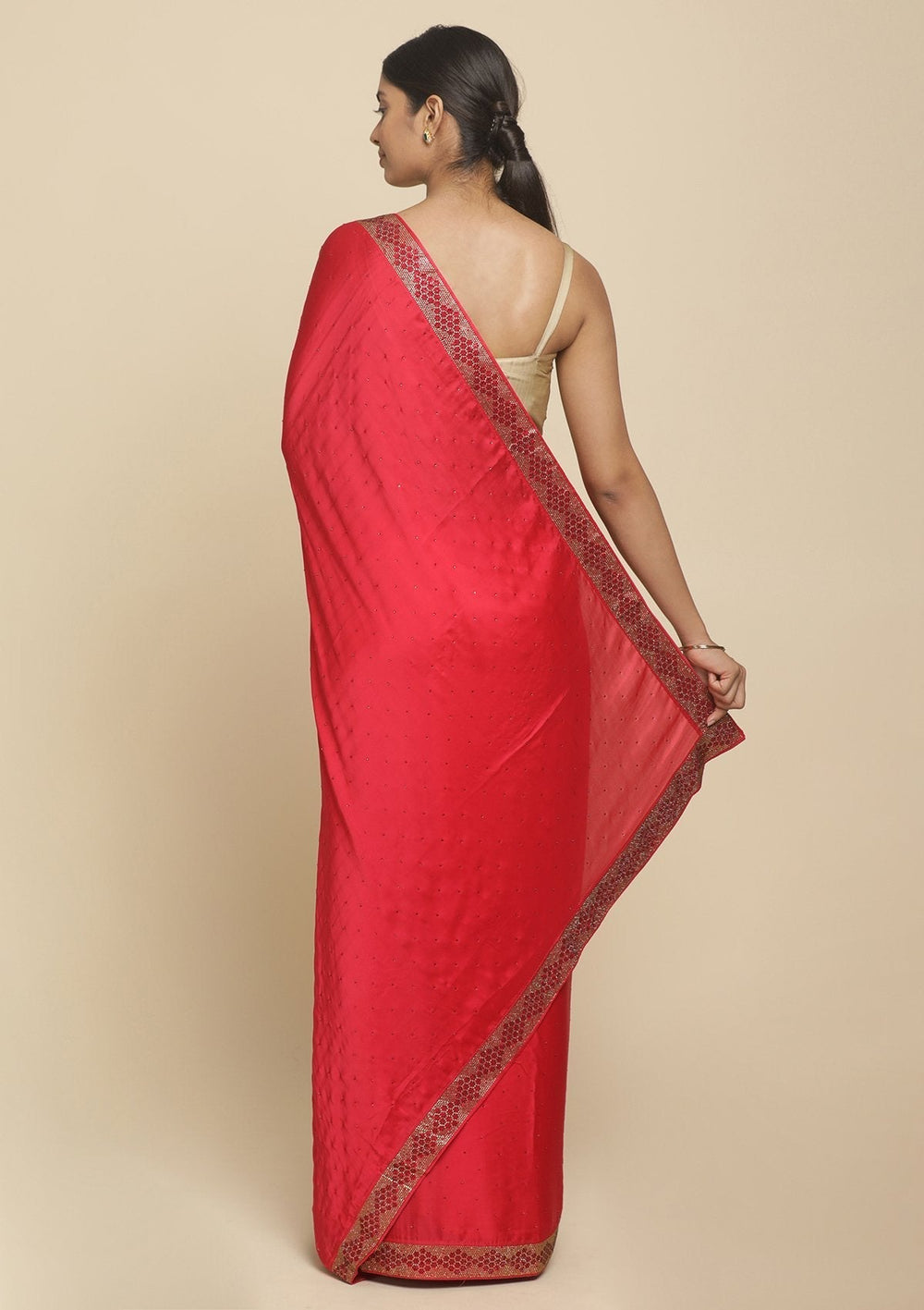 Rani Pink Swarovski  Satin Designer Saree - koskii