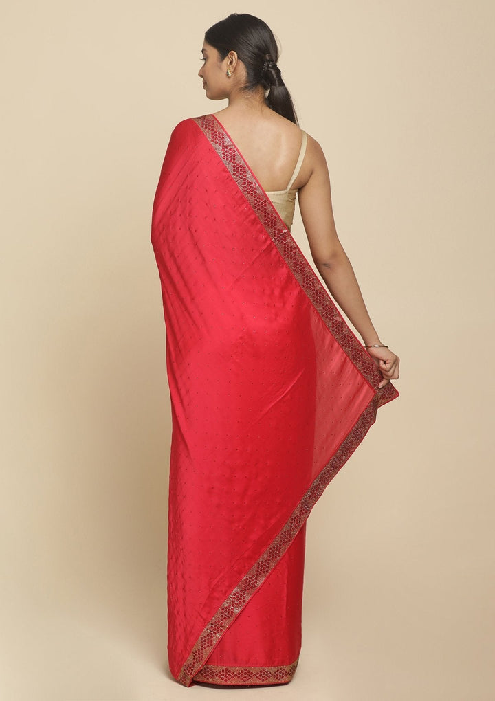 Rani Pink Swarovski  Satin Designer Saree - koskii