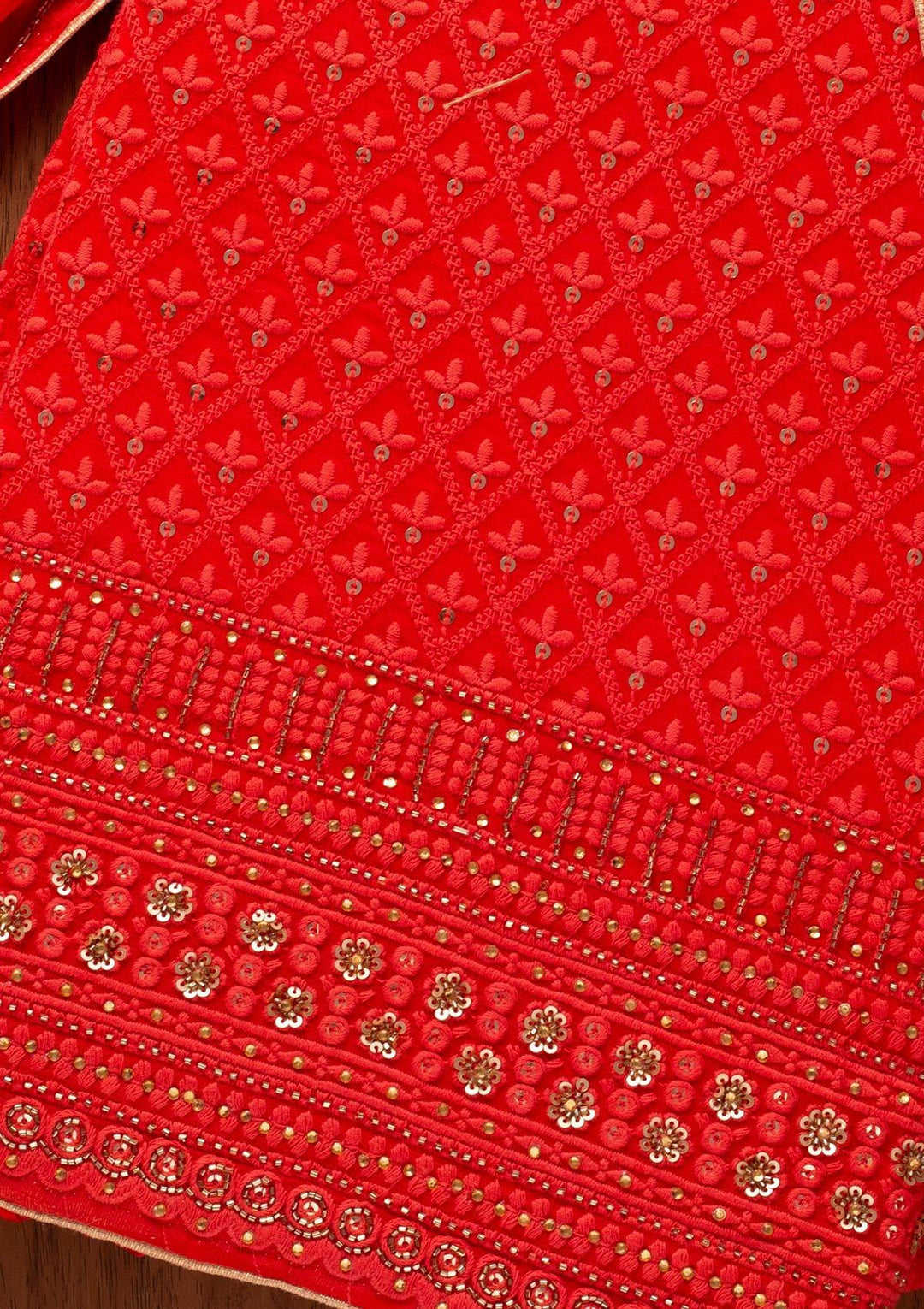 Red Chikankari Georgette Designer Unstitched Salwar Suit - koskii