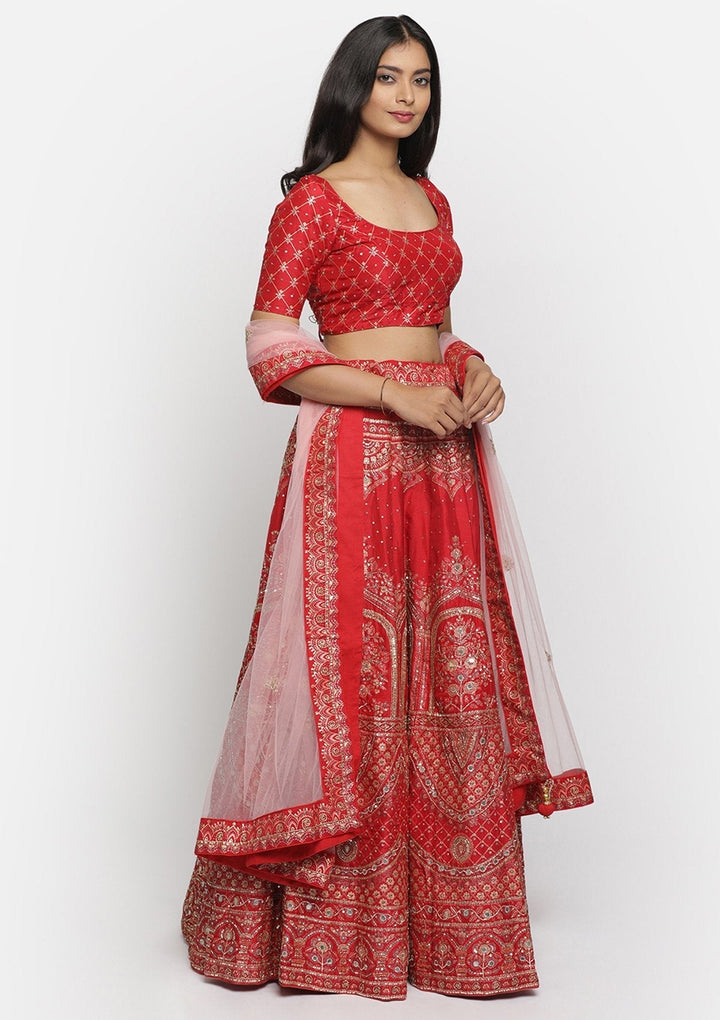 Red Gotapatti Art Silk Designer lehenga - koskii