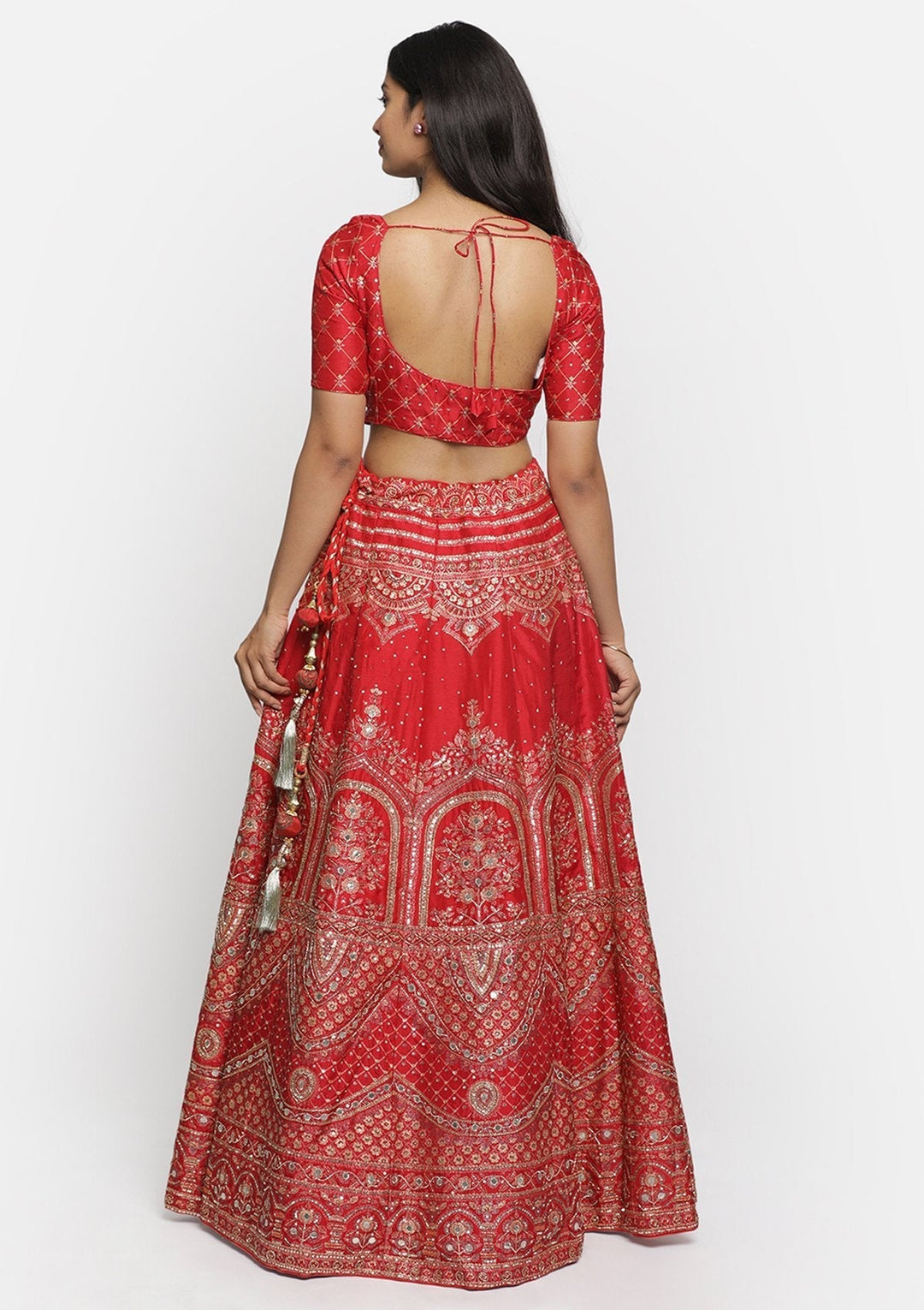 Red Gotapatti Art Silk Designer lehenga - koskii
