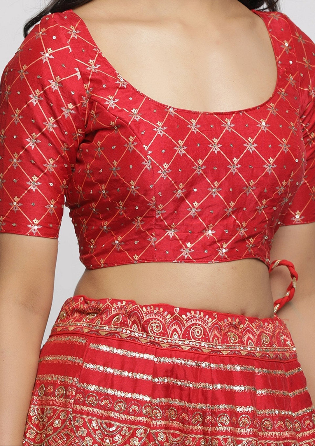 Red Gotapatti Art Silk Designer lehenga - koskii