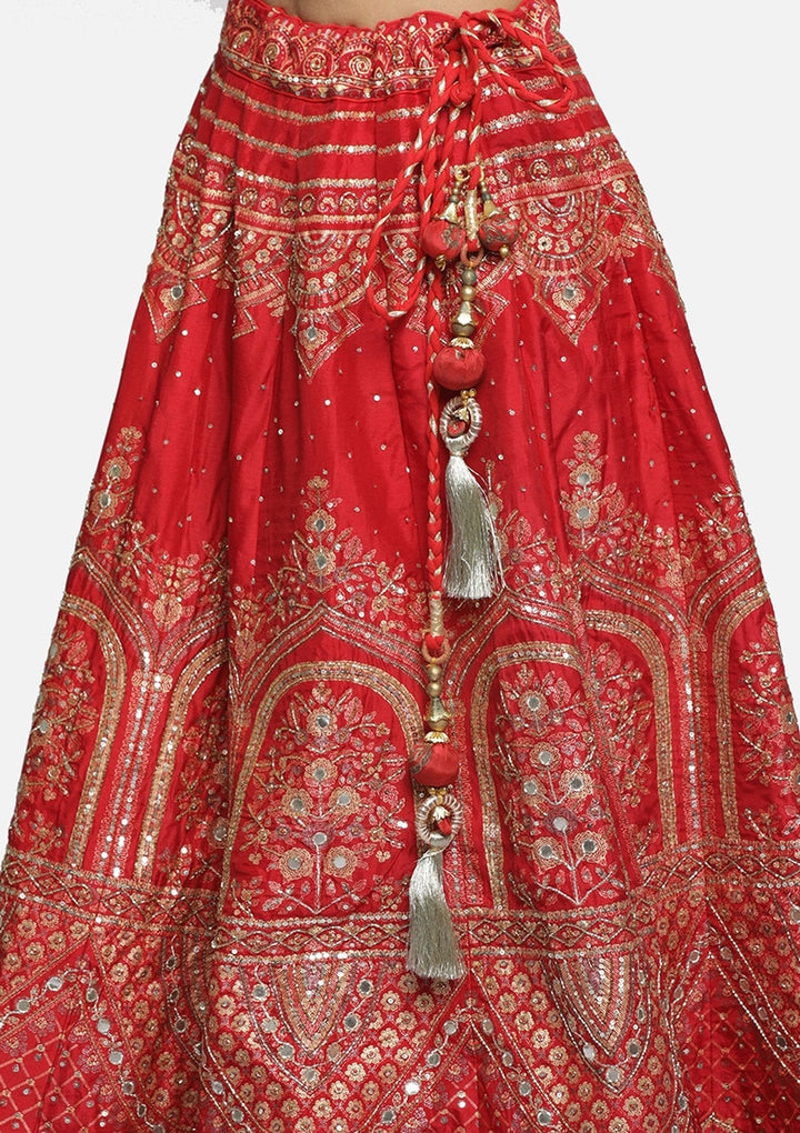 Red Gotapatti Art Silk Designer lehenga - koskii