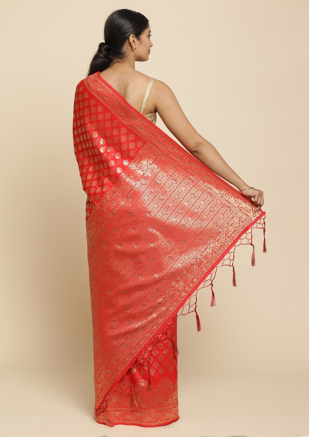 Red Swarovski  Brocade Designer Saree - koskii