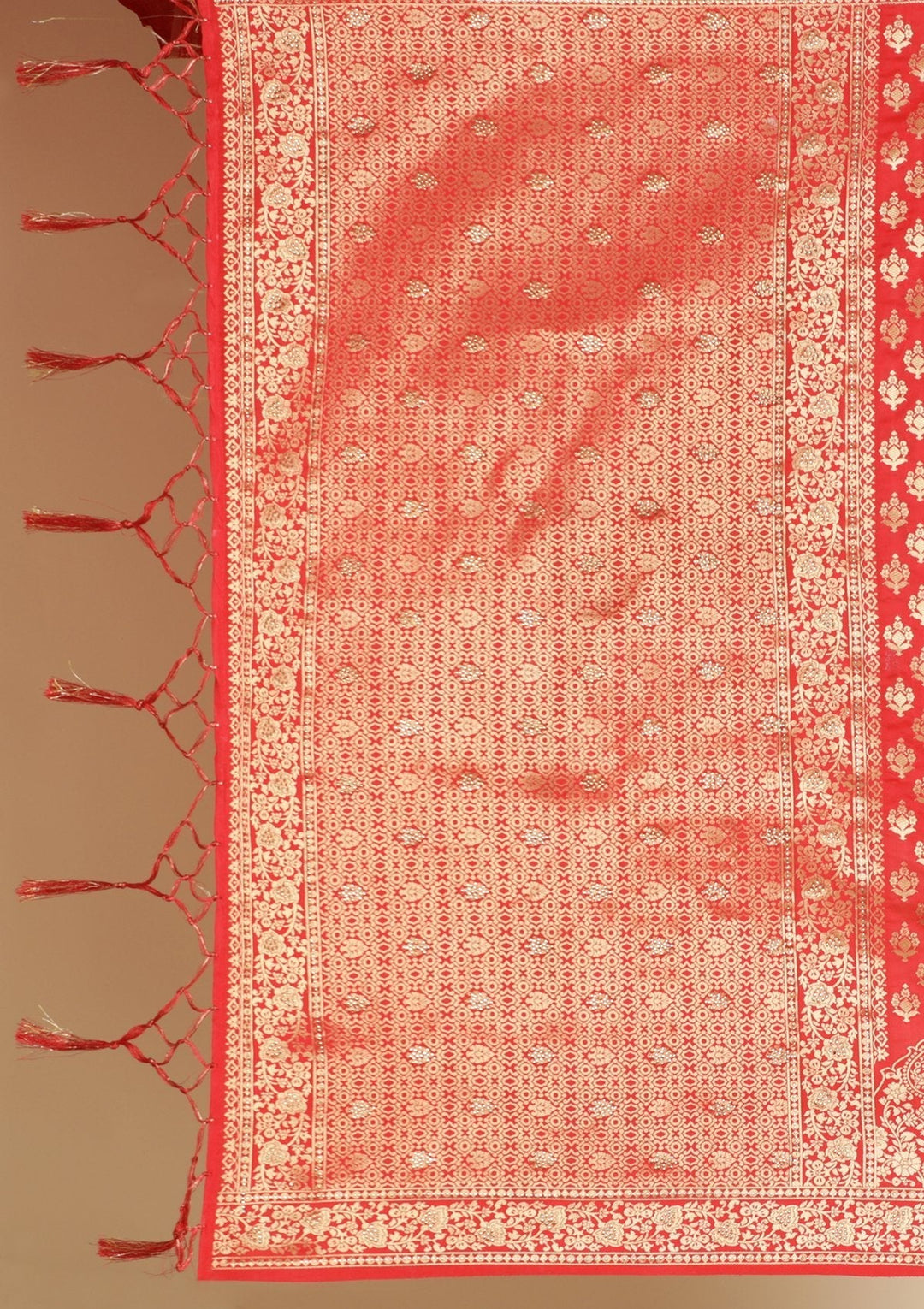 Red Swarovski  Brocade Designer Saree - koskii