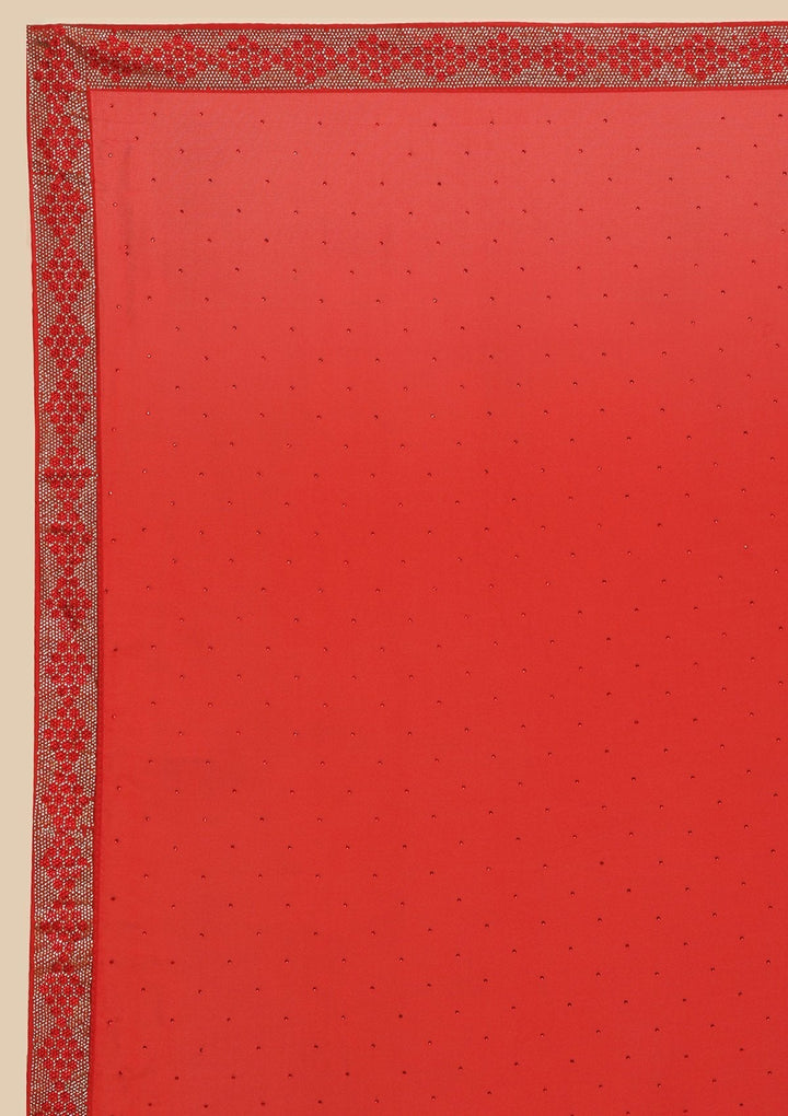 Red Swarovski  Satin Designer Saree - koskii