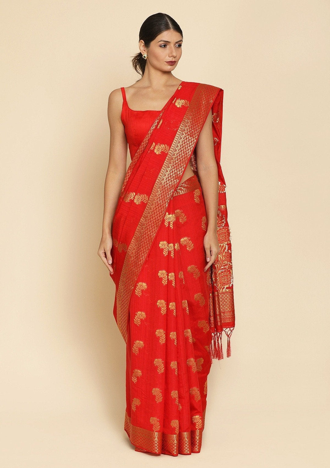 Red Zariwork Art Silk Designer Saree - koskii