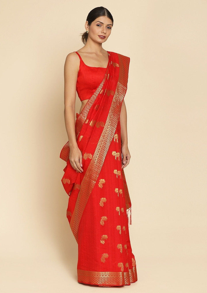 Red Zariwork Art Silk Designer Saree - koskii