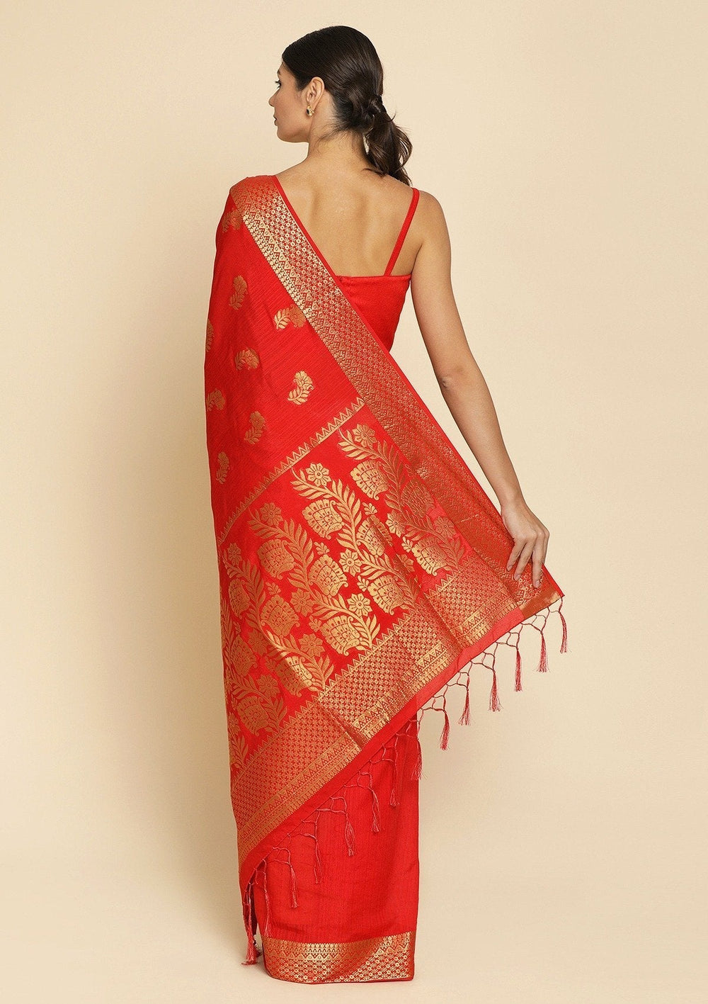 Red Zariwork Art Silk Designer Saree - koskii