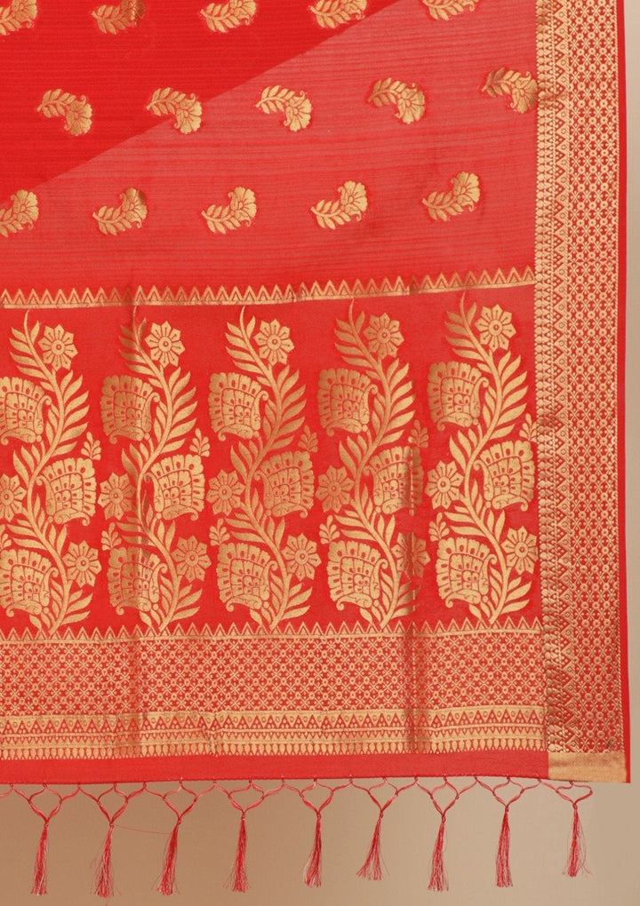 Red Zariwork Art Silk Designer Saree - koskii
