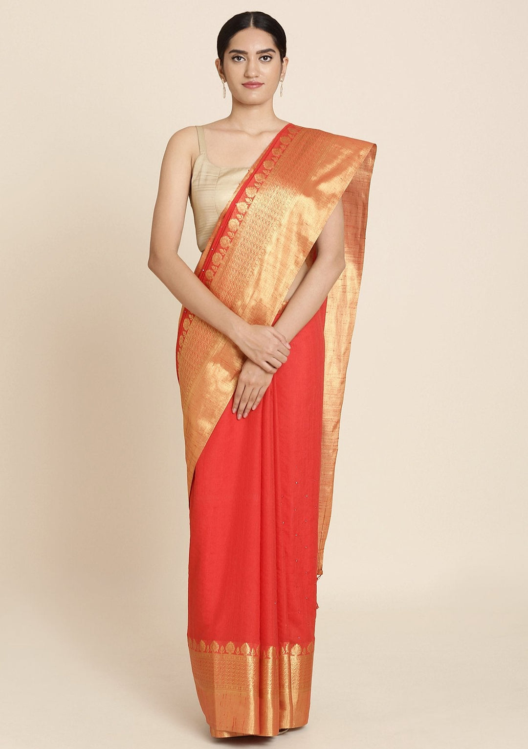 Red Zariwork Brocade Designer Saree - koskii