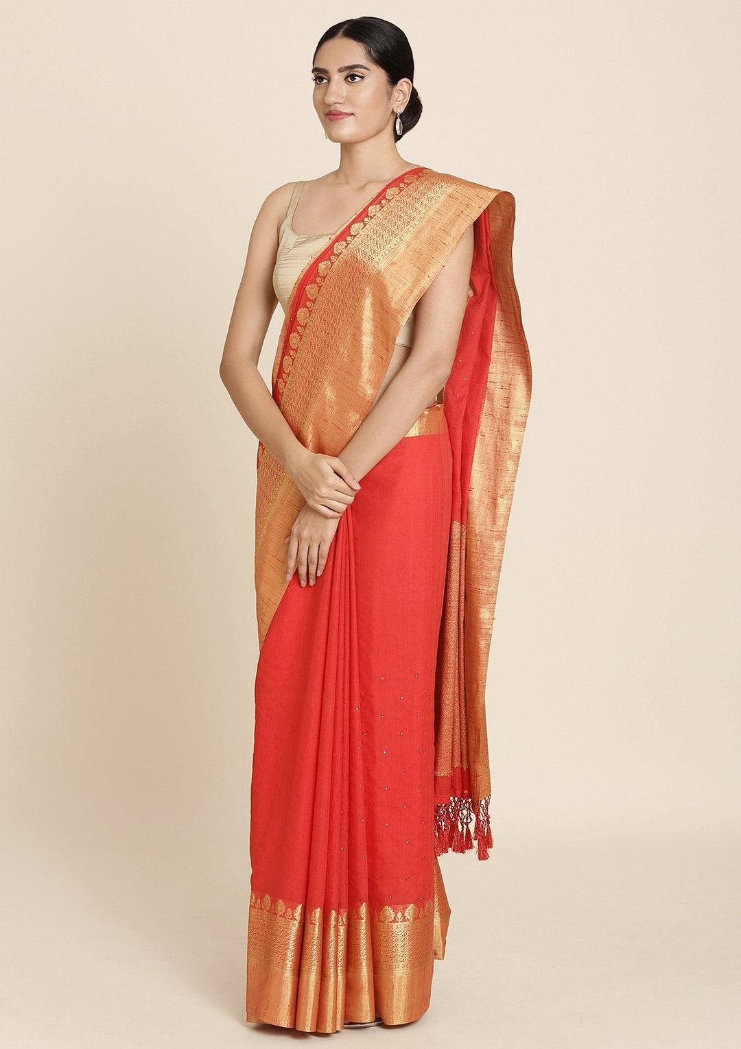 Red Zariwork Brocade Designer Saree - koskii