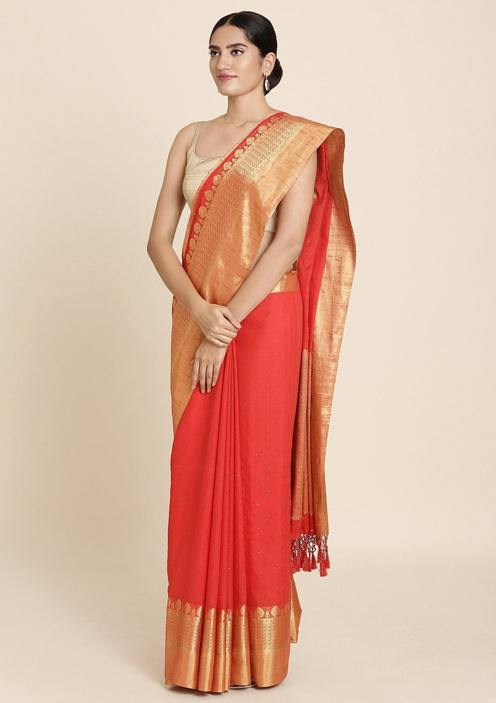 Red Zariwork Brocade Designer Saree - koskii