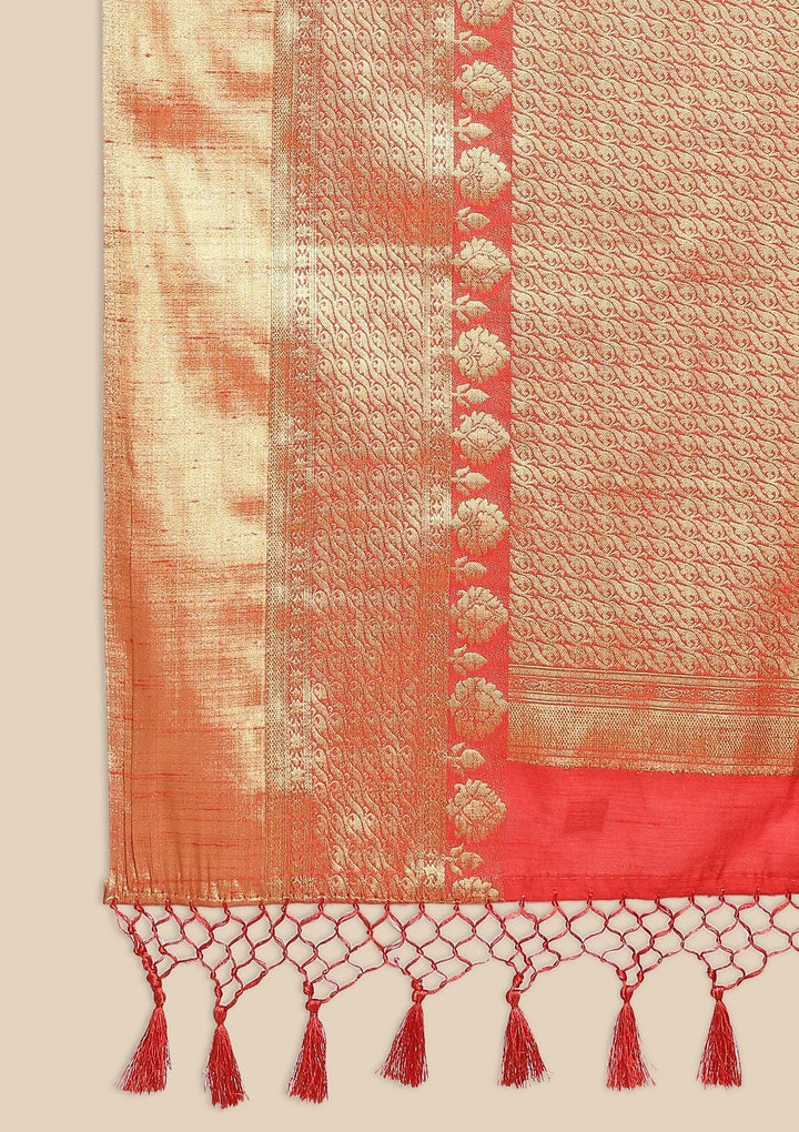 Red Zariwork Brocade Designer Saree - koskii