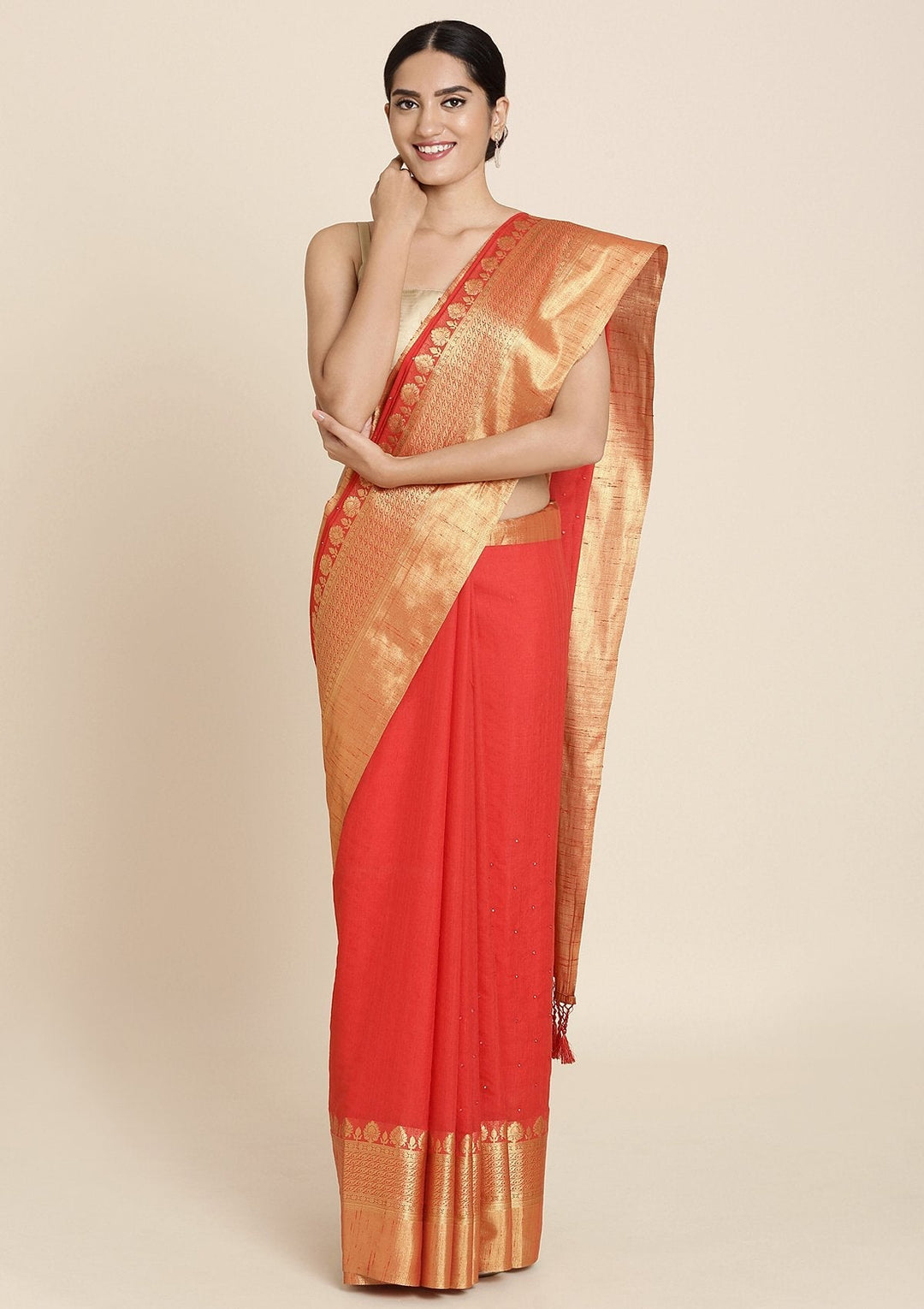 Red Zariwork Brocade Designer Saree - koskii