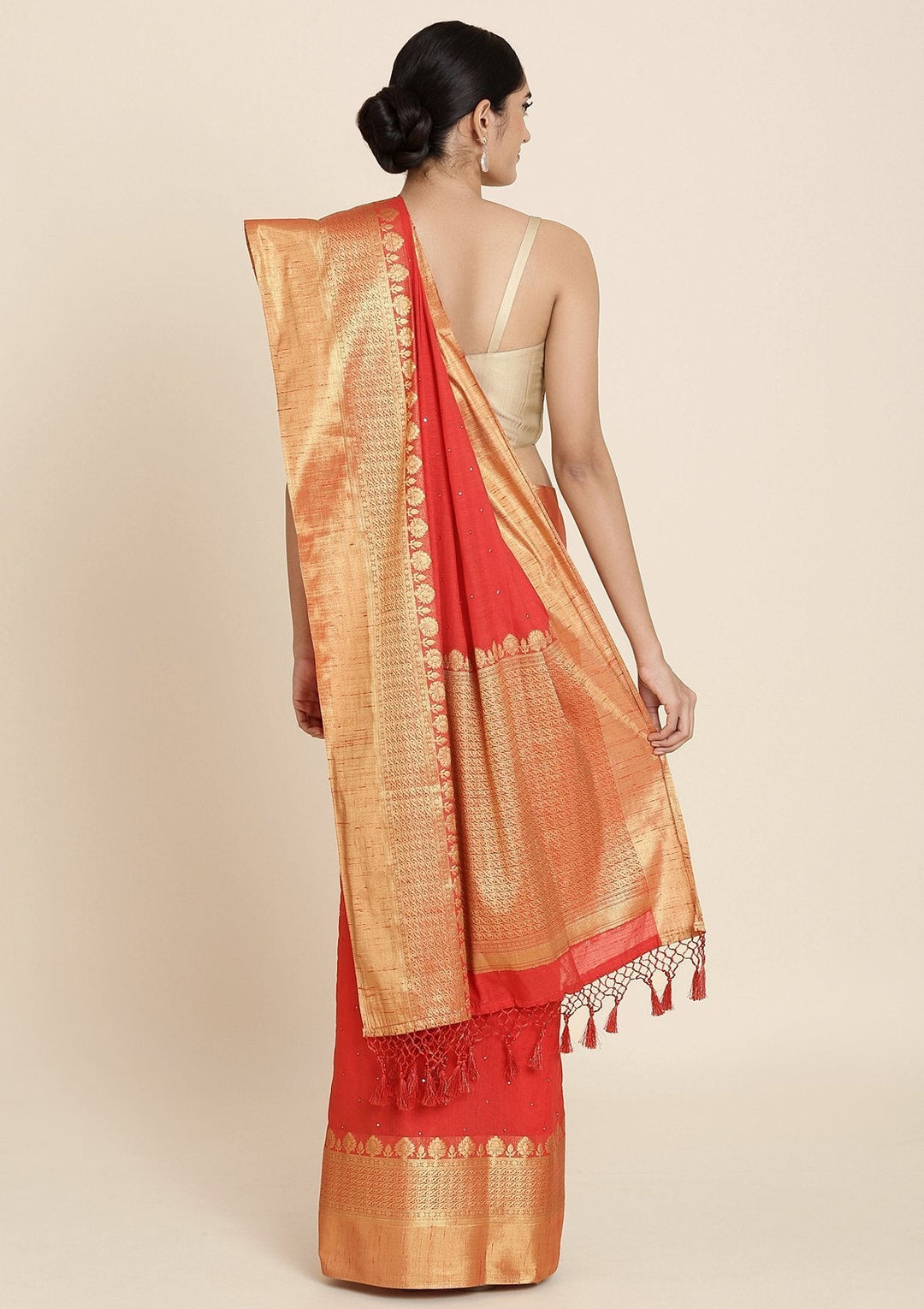Red Zariwork Brocade Designer Saree - koskii