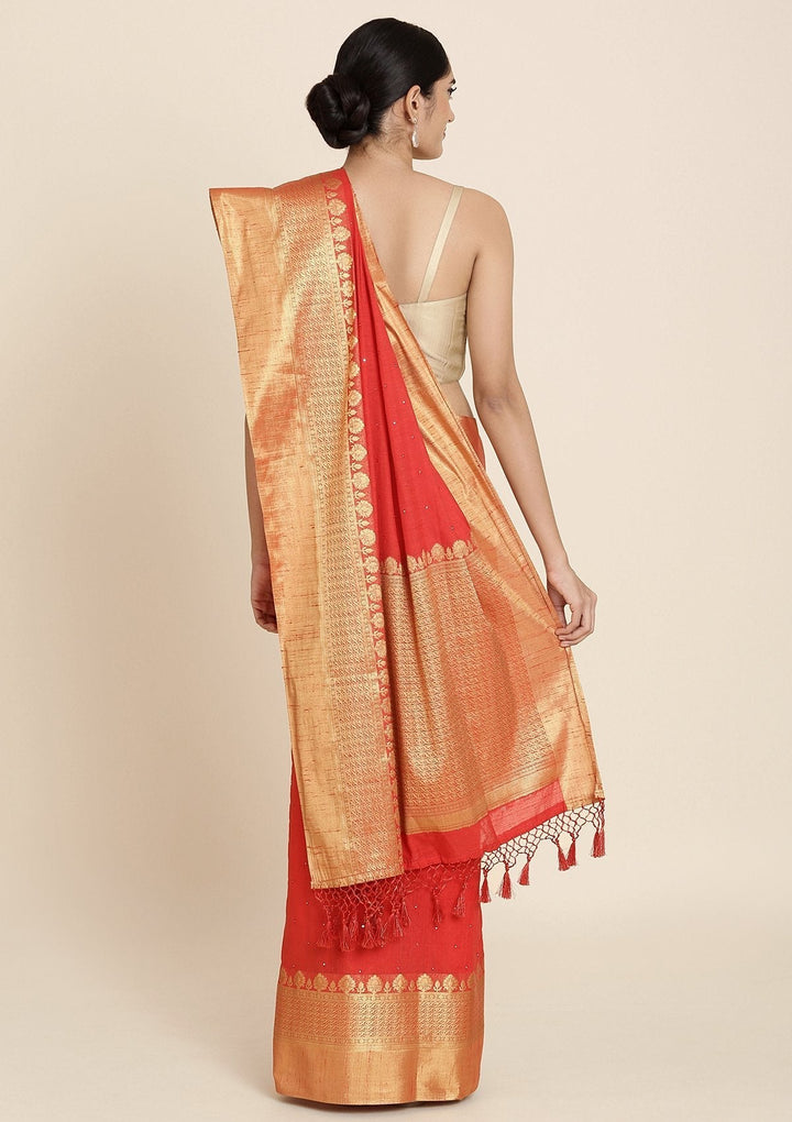 Red Zariwork Brocade Designer Saree - koskii