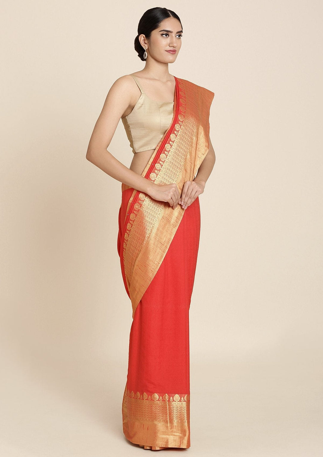 Red Zariwork Brocade Designer Saree - koskii