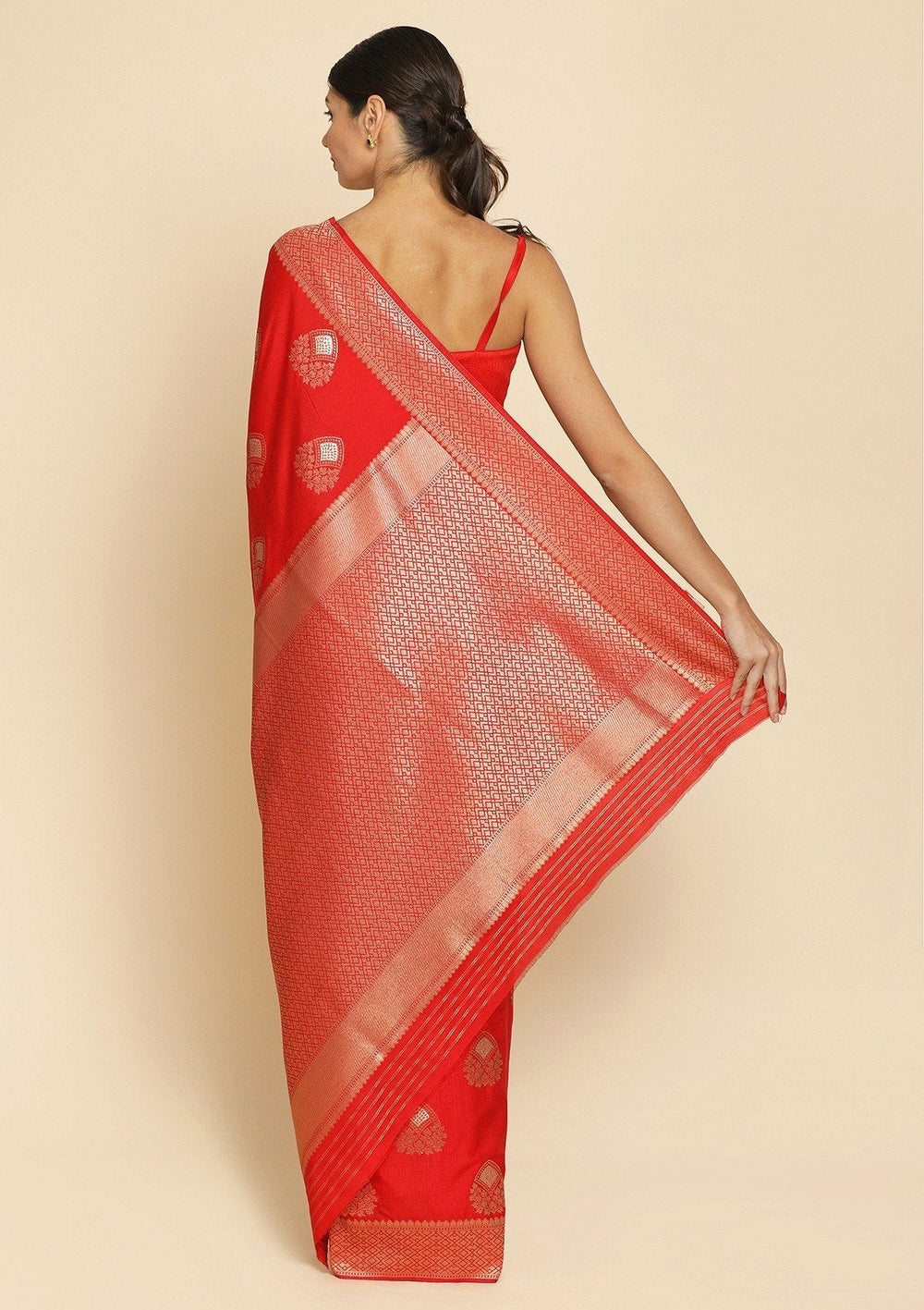 Red Zariwork Raw Silk Designer Saree - koskii