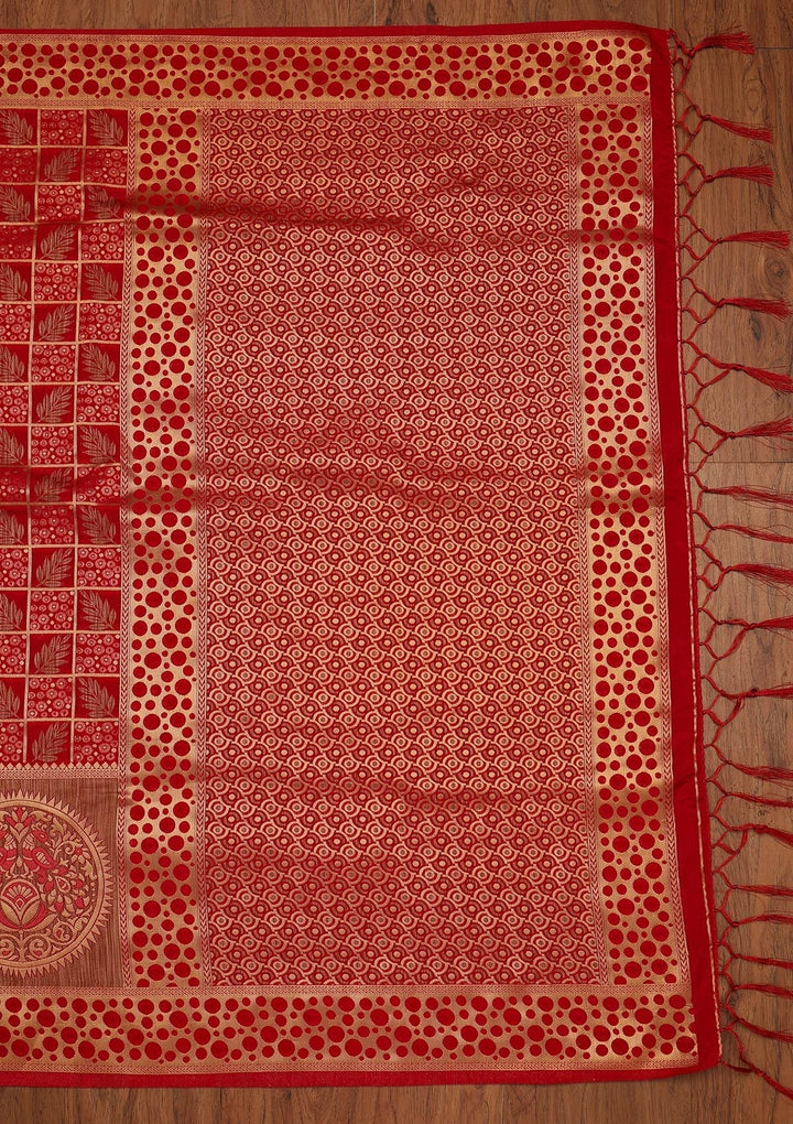 Red Zariwork Raw Silk Designer Saree - koskii
