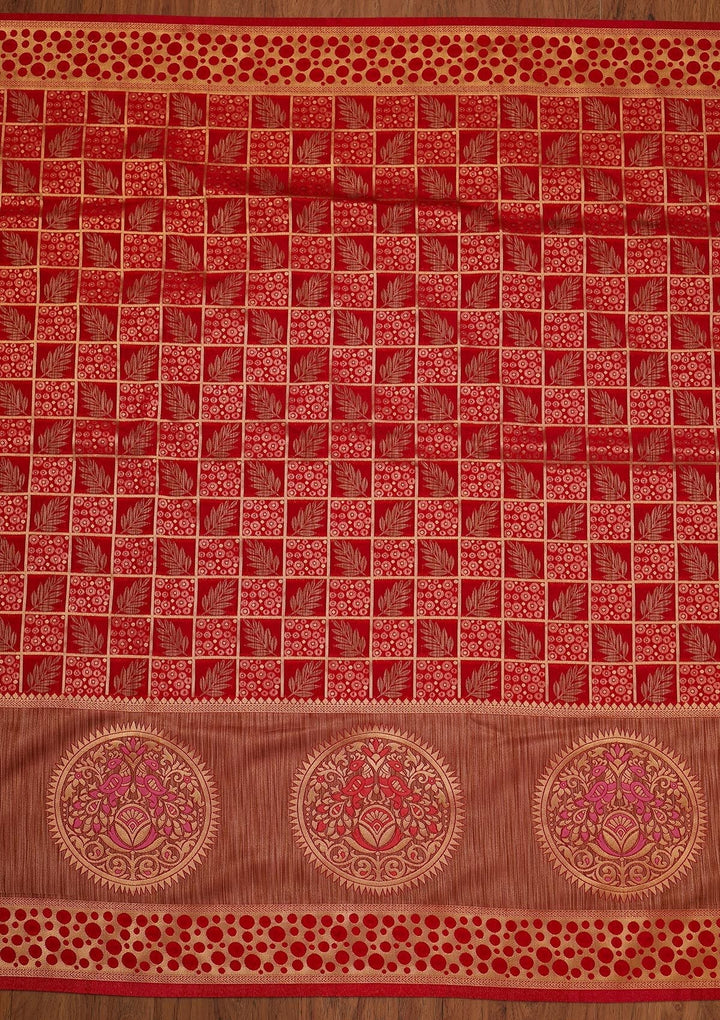 Red Zariwork Raw Silk Designer Saree - koskii