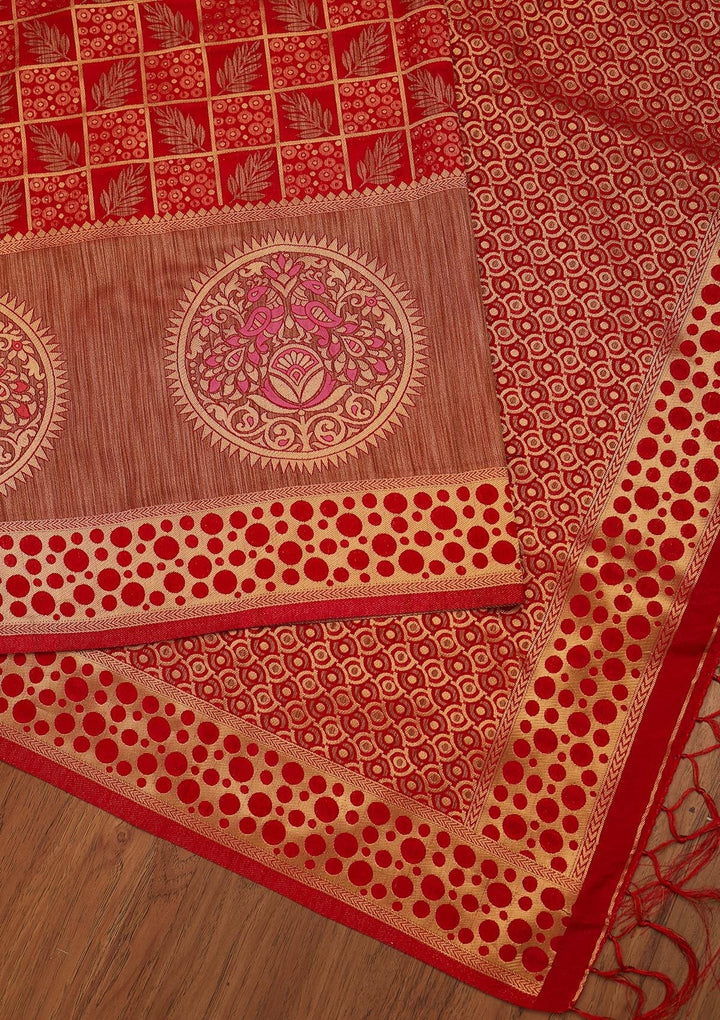 Red Zariwork Raw Silk Designer Saree - koskii